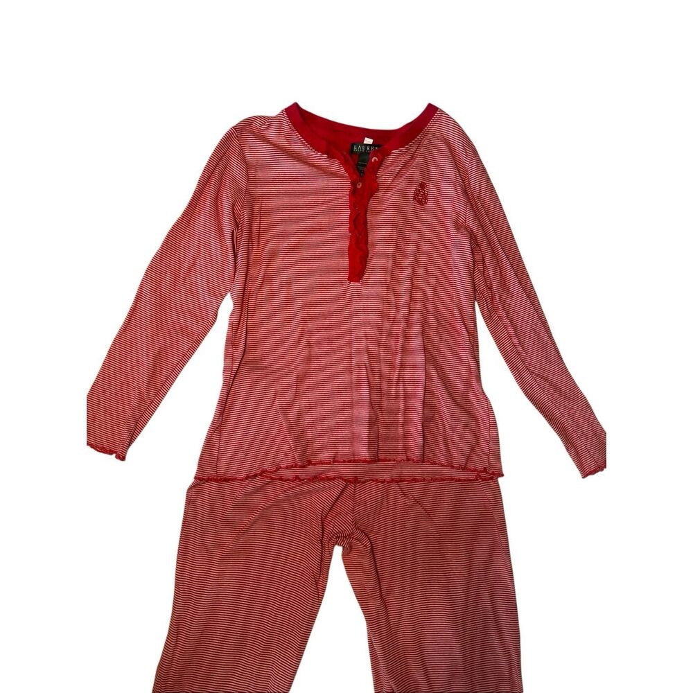 Ralph Lauren Red Striped Pajamas Natural 100% Cotton Soft Long Sleeve size Mediu